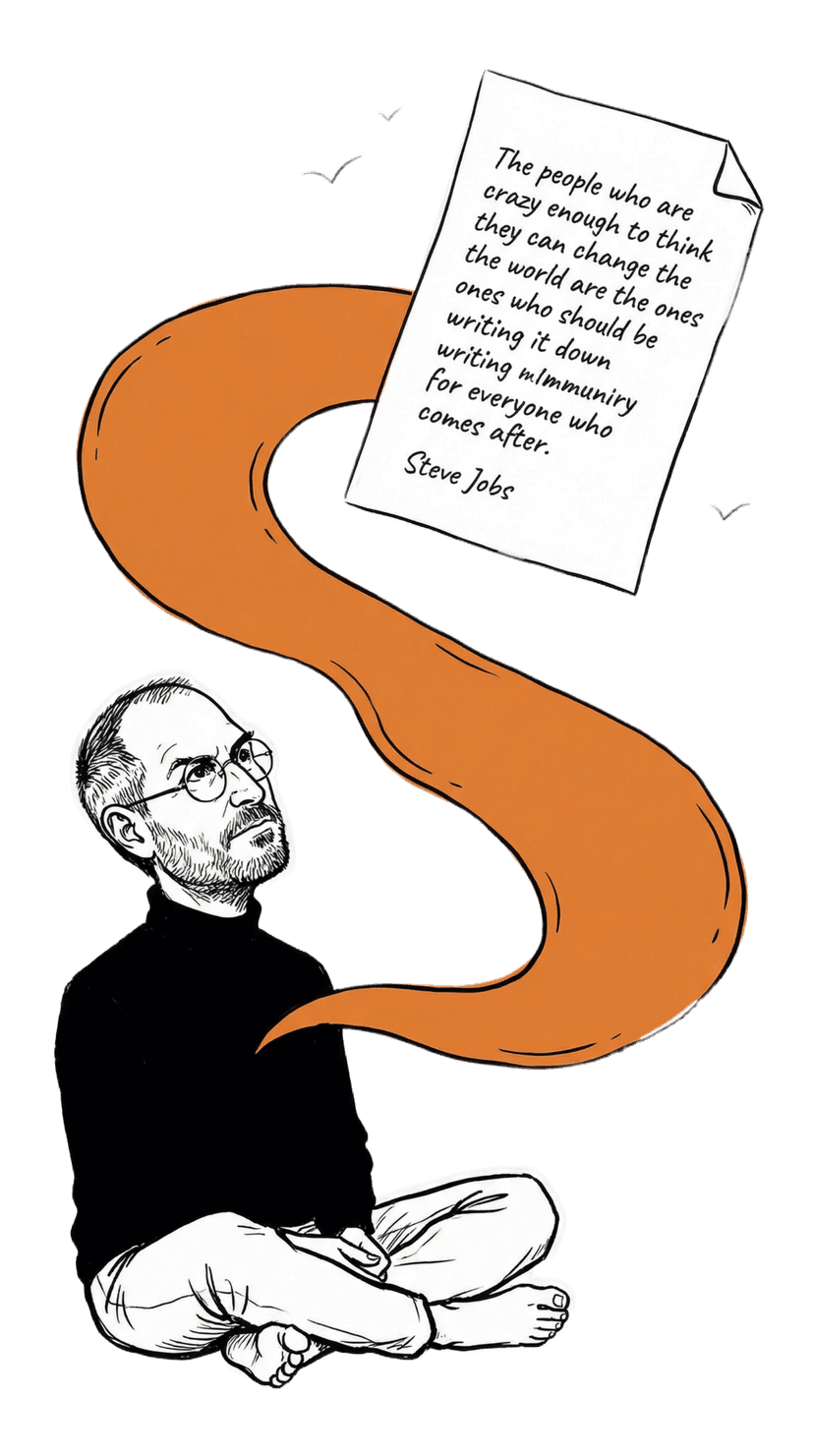 Steve Jobs illustration with quote about writing